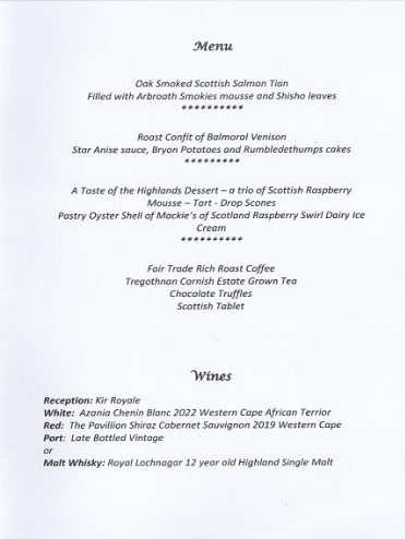 The First Eleven past masters' associatin _Reunion Dinne_menu_ Sep 2024