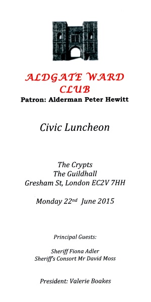 Aldgate  Ward Club - Luncheon July 2015 Guildhall Crypt