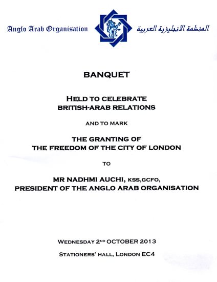 The Anglo Arab Organisation - Banquet to celebrate British-Arab relations, Oct 2013