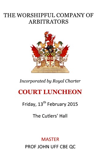Arbitrators Company - Court Luncheon Menu, Feb 2015