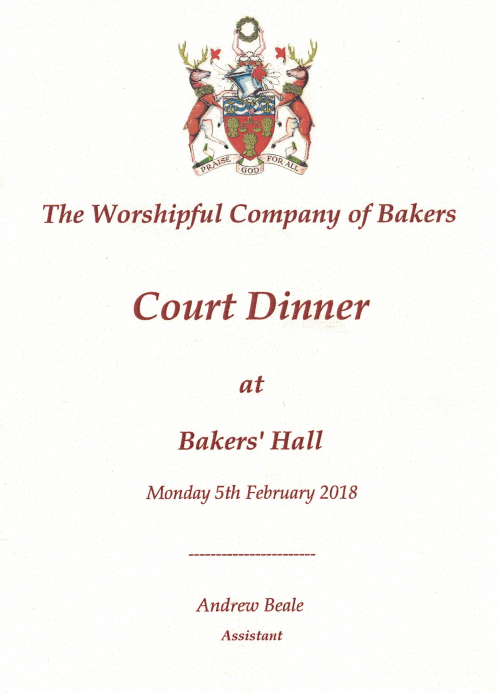 Bakers' Company - Court Dinner - Bakers' Hall, Feb 2018