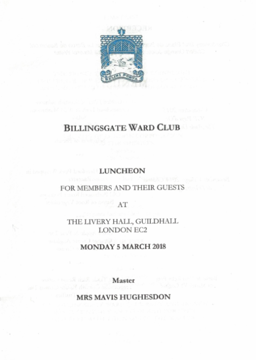 Billingsgate Ward Club - Luncheon at Guildhall, March 2018