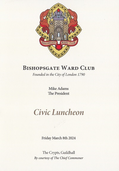 Bishopsgate Ward Club - Civic Luncheon, March 2024