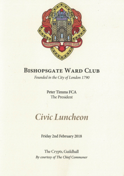 Bishopsgate Ward Club - Civic Luncheon, Feb 2018