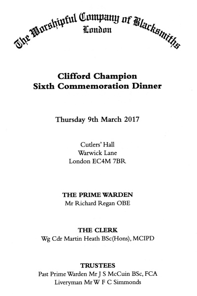 Worshipful Company of Blacksmiths - Dinner at Cutlers Hall March 2017