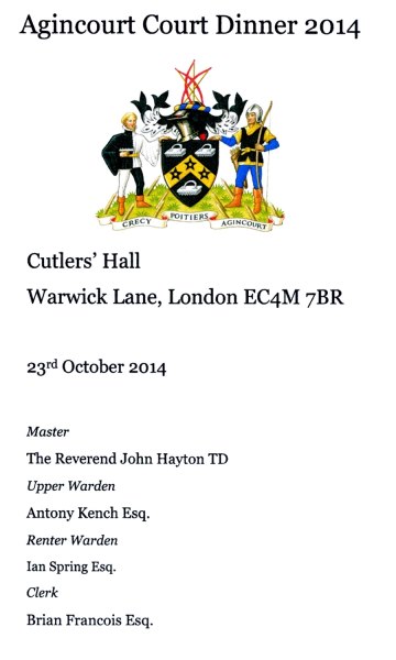 The Worshipful Company of Bowyers - Agincourt Court Dinner, Oct 2014
