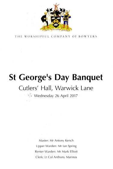 St George's Day Banquet at Cutlers' Hall, London - April 2017