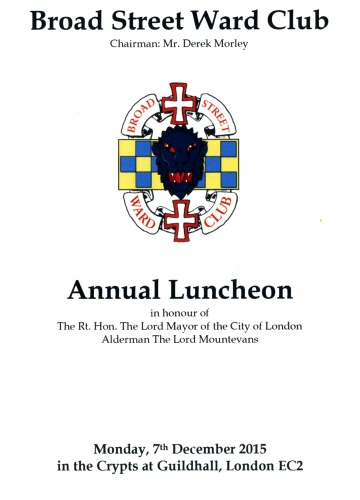 Broad Street Ward Club Annual Luncheon, Guildhall, Dec 2015