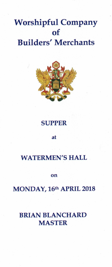 Builders Merchants Company - Supper at Watermen's Hall, April 2018