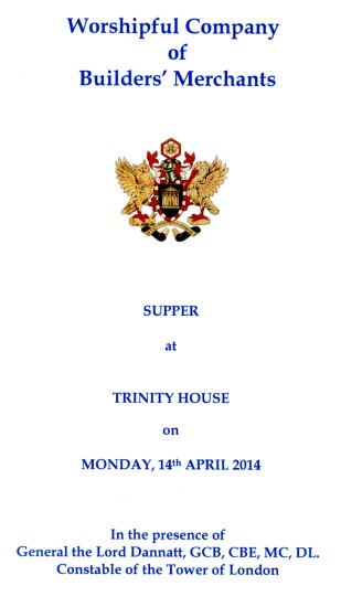 Builders Merchants Company - Supper at Trinity House, April 2014