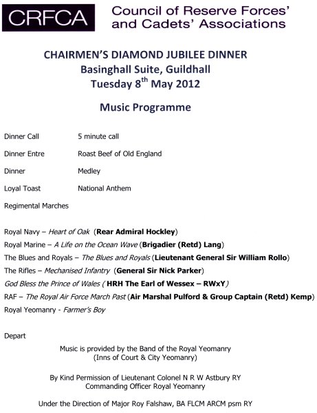 CRFCA Chairmens' Diamond Jubilee Dinner, May 2012