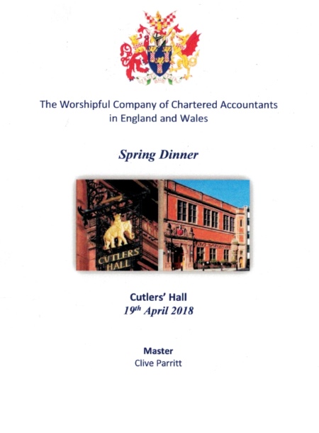 WCCAEW Dinner at Cutlers Hall, Apr 2018