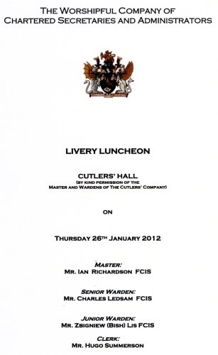 Chartered Secretaries and Administrators Company - Livery Luncheon, Jan 2012