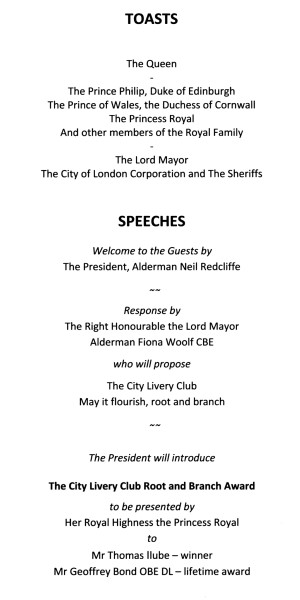 City Livery Club - Centenary Banquet, June 2014