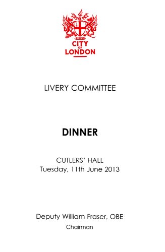 City Livery Committee Dinner - Cutlers' Hall, June 2013