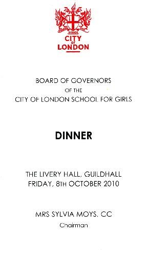 Board of Governers of the City of London School for Girls, Dinner, October 2010
