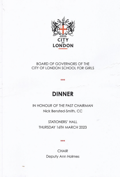 Board of Governers of the City of London School for Girls, Dinner, March 2023