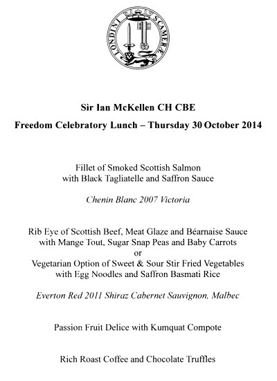 Sir Ian McKellen - Freedom of the City of London Celebratory Lunch at Guildhall, Oct 2014