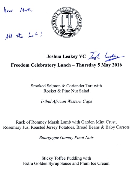 Joshua Leaky VC - Freedom of the City of London Celebratory Lunch, May 2016