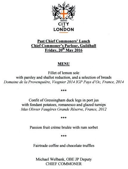 City of London - Past Chief Commoners' Lunch, May 2016