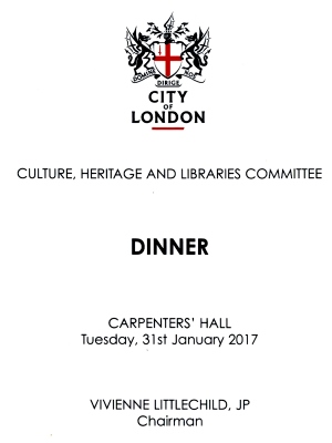 City of London Culture Committee Dinner, Carpenters' Hall - Jan 2017