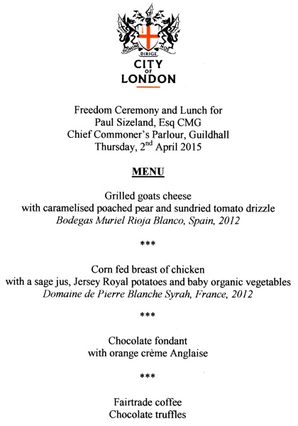 Paul Sizeland CMG - Freedom of the City of London - Celebratory Lunch, April 2015