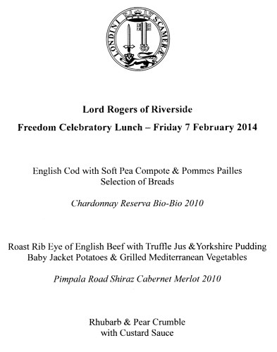 Lord Richard Rogers - Freedom of the City of London Celebratory Lunch at Guildhall, February 2014