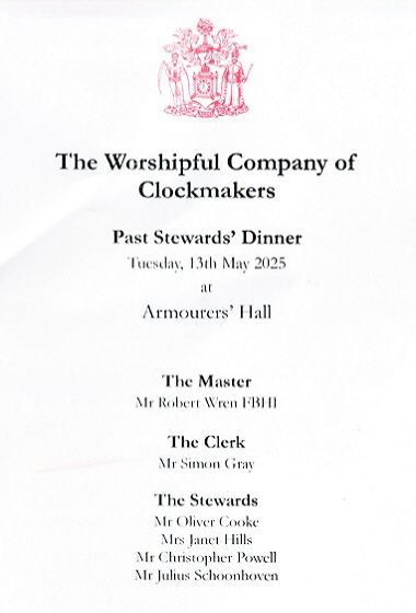 The Worshipful Company of Clockmakers - Past Stewards' Dinner - May 2025