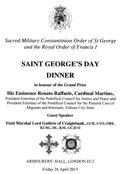 Constantinian Order of Saint George - St George's Day Dinner, April 2013
