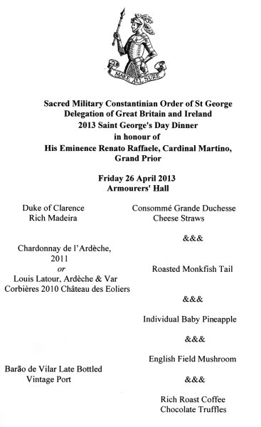 Constantinian Order of Saint George - St George's Day Dinner, April 2013