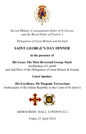 Constantinian Order of Saint George - St George's Day Dinner, April 2014
