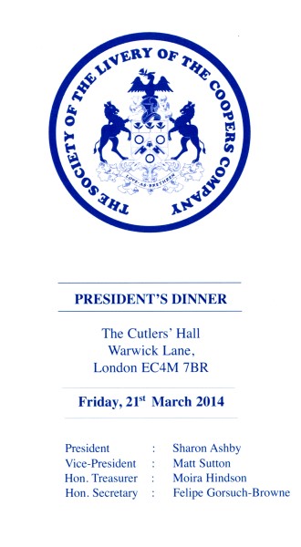 The Worshipful Company of Coopers - President's Dinner, March 2014