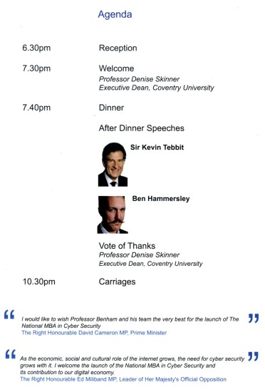Coventry University - The National MBA in Cyber Security Executive Dinner - Nov 2014