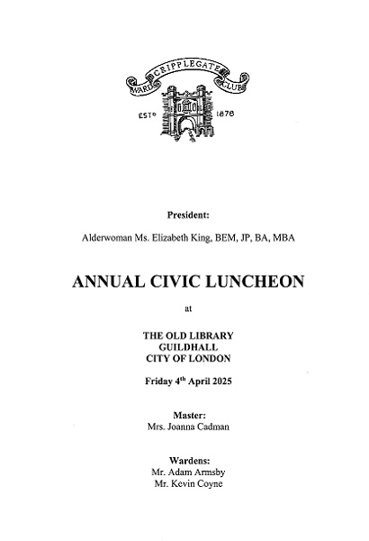 Cripplegate Ward Club - Annual Civic Luncheon 2025