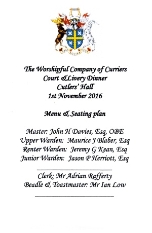 Curriers Company - Dinner at Cutlers' Hall, Nov 2016