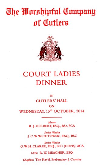 Cuttlers' Company - Court Ladies' Dinner, Oct 2014