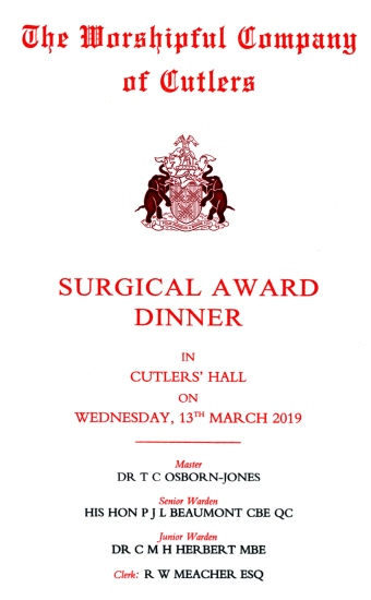 The Worshipful Company of Cutlers - Surgical Awards Dinner 2019