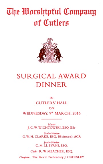 The Worshipful Company of Cutlers - Surgical Award Dinner 2016