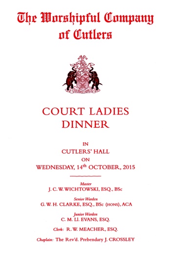 Cuttlers' Company - Court Ladies' Dinner, Oct 2015