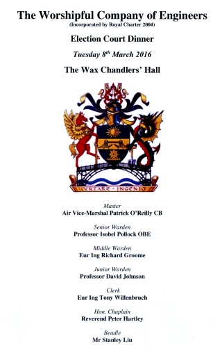 The Worshipful Company of Engineers - Court Dinner, Wax Chandlers’ Hall, March 2016