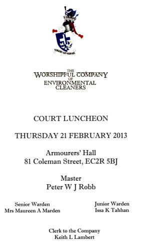 The Worshipful Company of Environmental Cleaners - Court Luncheon, Feb 2013