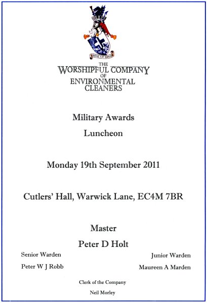 The Worshipful Company of Environmental Cleaners - Military Awards Luncheon, September 2011