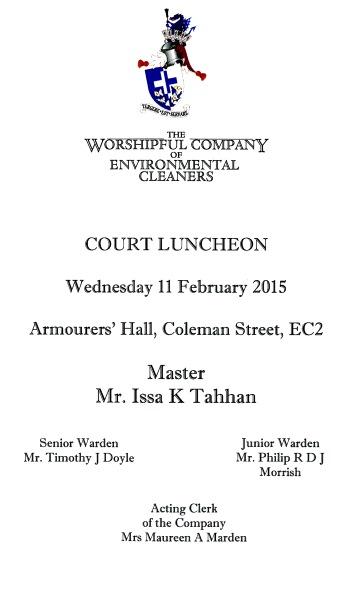 The Worshipful Company of Environmental Cleaners - Court Luncheon, Feb 2015