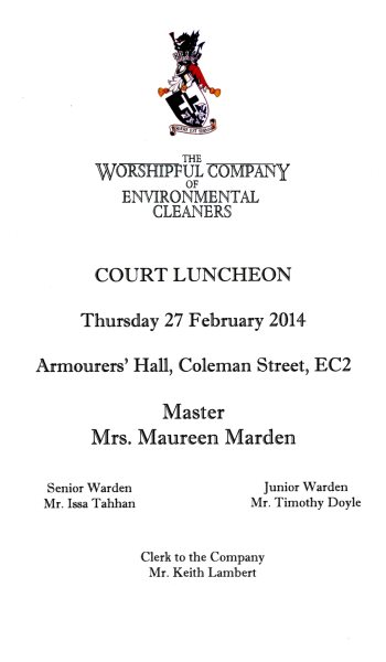 The Worshipful Company of Environmental Cleaners - Court Luncheon, Feb 2014
