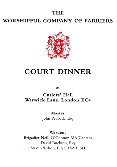 Farriers Company - Court Dinner, Cutlers' Hall, March 2017