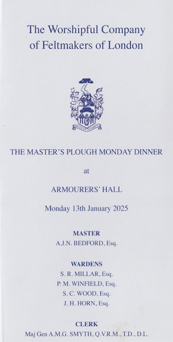 Feltmakers Company - Plough Monday Dinner at Armourers Hall, Jan 2025