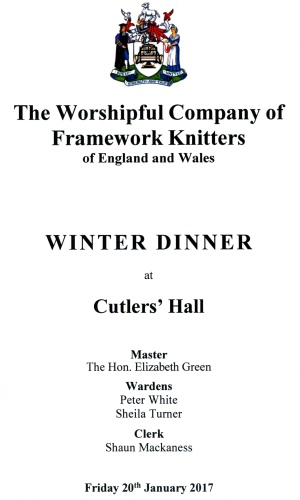 Winter Dinner at Cutlers' Hall - Jan 2017