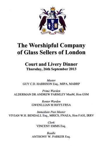 The Worshipful Company of Glass Sellers of London - Livery Dinner, Sept 2013