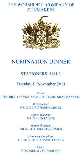Gunmakers Company Nomination Dinner November 2011