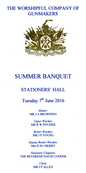 Gunmakers Company - Summer Banquet, June 2016